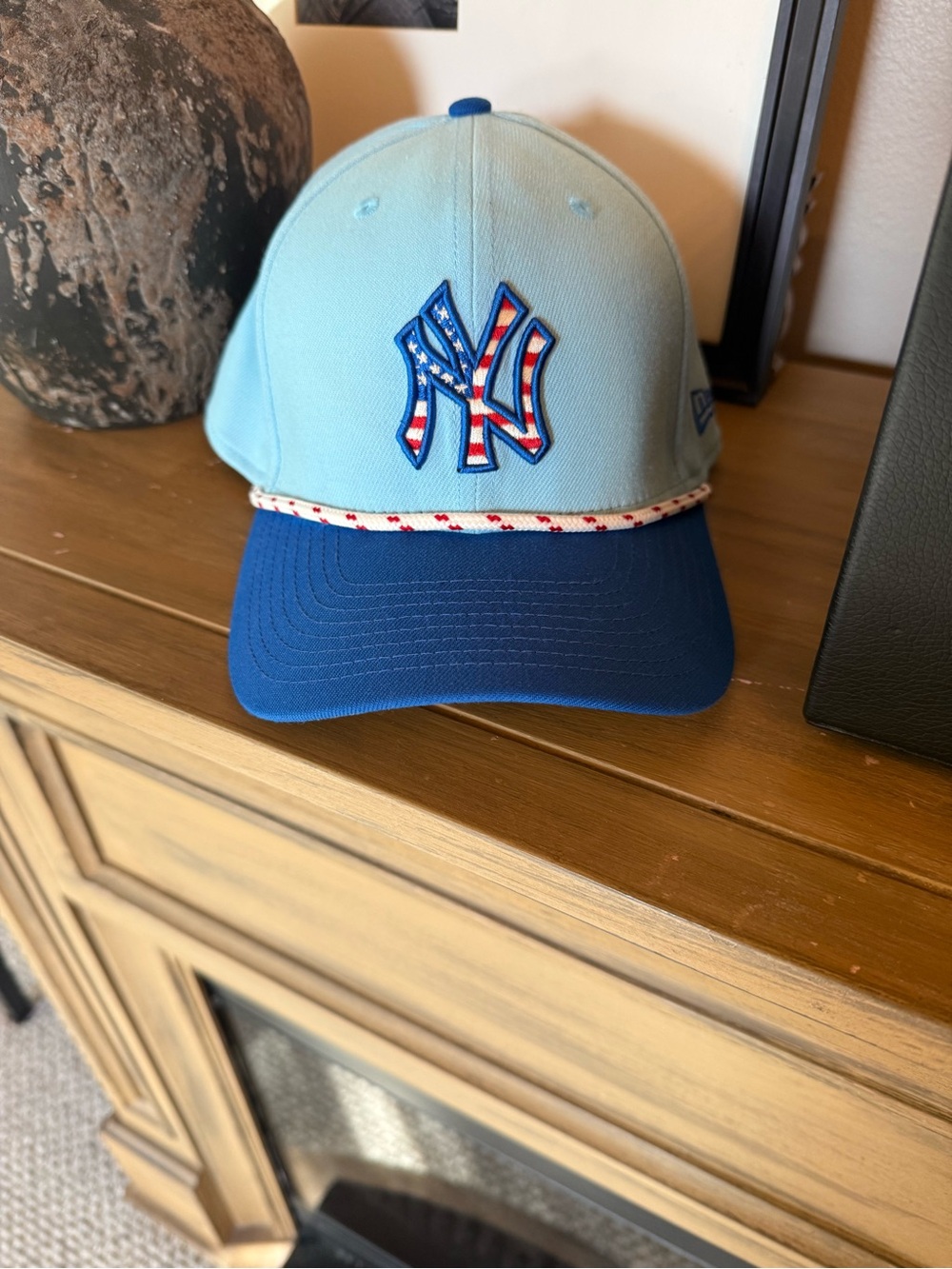 New Era Light Blue & Royal Blue Baseball Hat with Patriotic NY Emblem